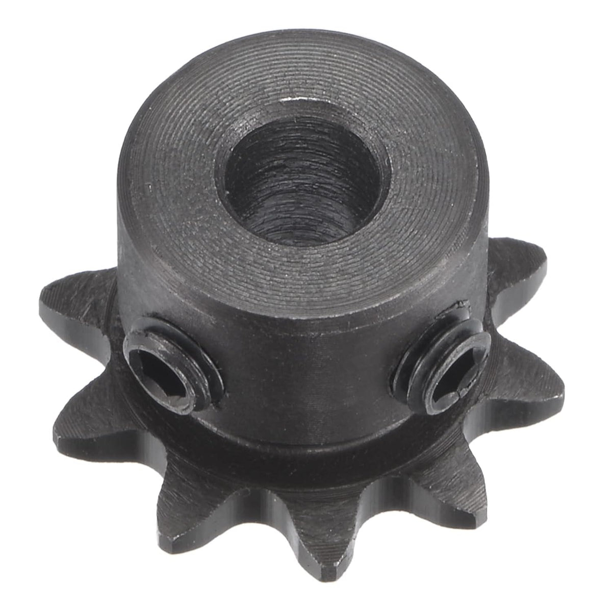 10 Tooth Roller Sprocket B Type, #25 Chain, Single Strand 1/4" Pitch, 6.35mm Bore Black Oxide C45 Carbon Steel with Set Screws for ISO 04C