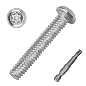 #10-24 x 1 Button Head Torx Security Screws, 304 Stainless Steel 18-8, Anti-Strip & Non-Slip Torx Drive Screws for Outdoor, Automotive License Plates, 50-Pack with Bit TT25