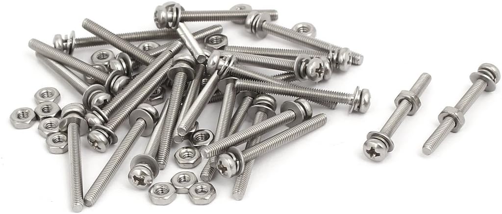 M2.5x25mm 304 Stainless Steel Phillips Pan Head Bolt Screw Nut w Washer 28 Sets