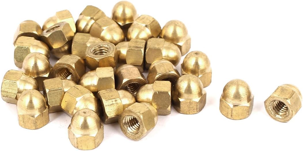 Acorn Hex Cap Nuts - 30Pcs M6 Dome Nuts Brass Hexagon Decorative Cap Nut for Screws Bolts Brass Tone