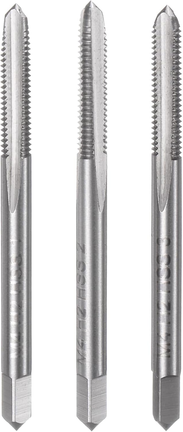 3pcs Metric Hand Tap Set, M4 x 0.7 Taper/Plug/Bottom Thread Screw Taps, High Speed Steel Hand Threading Tapping Tool Kit
