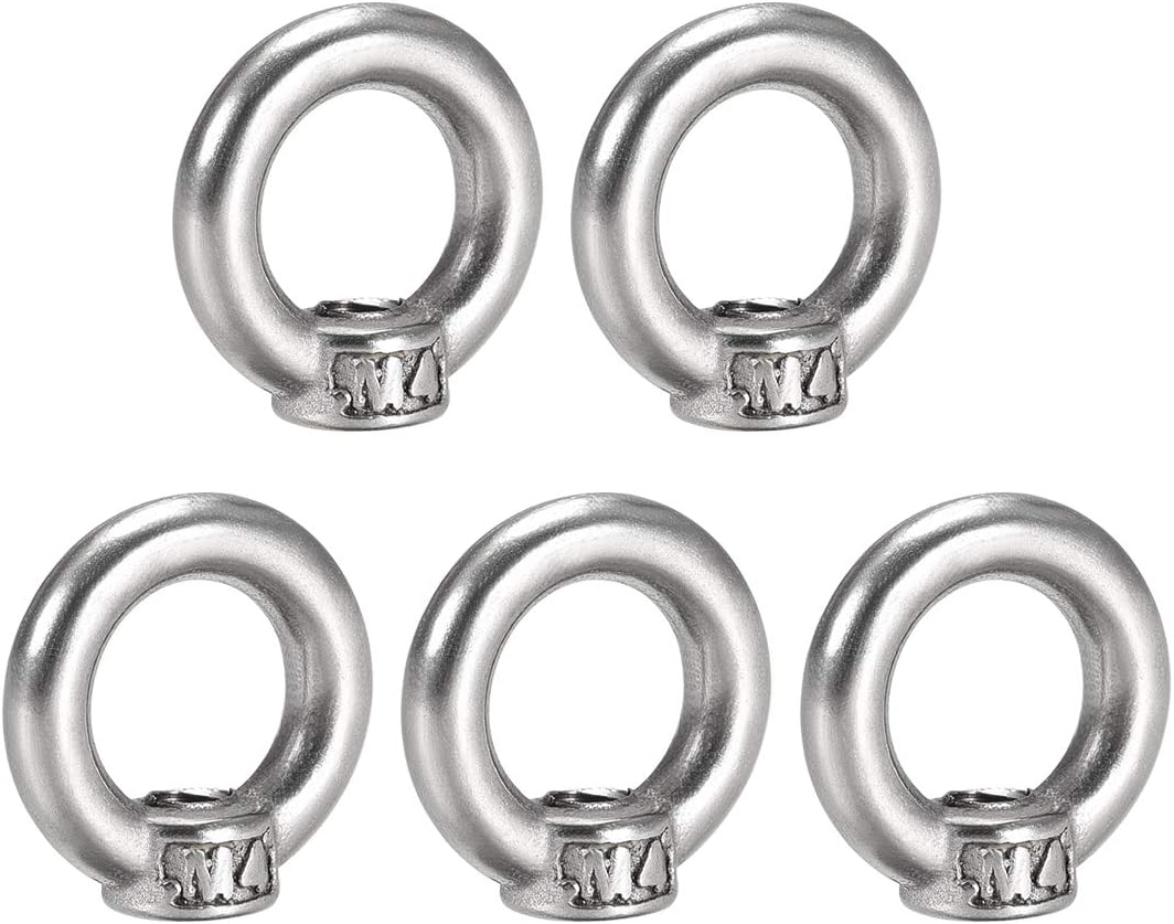 Lifting Eye Nut M4 Female Thread 304 Stainless Steel Round Shape for Rope Fitting Pack of 5