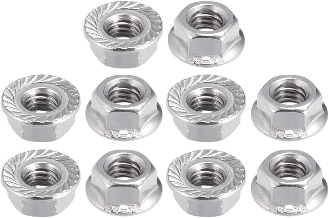 M6 Serrated Flange Hex Lock Nuts, 304 Stainless Steel, 10Pcs.