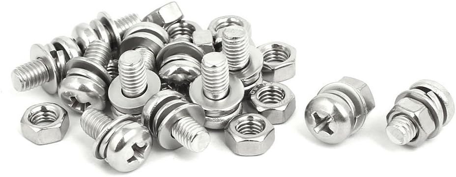 M5x10mm 304 Stainless Steel Phillips Pan Head Bolt Screw Nut w Washer 12 Sets