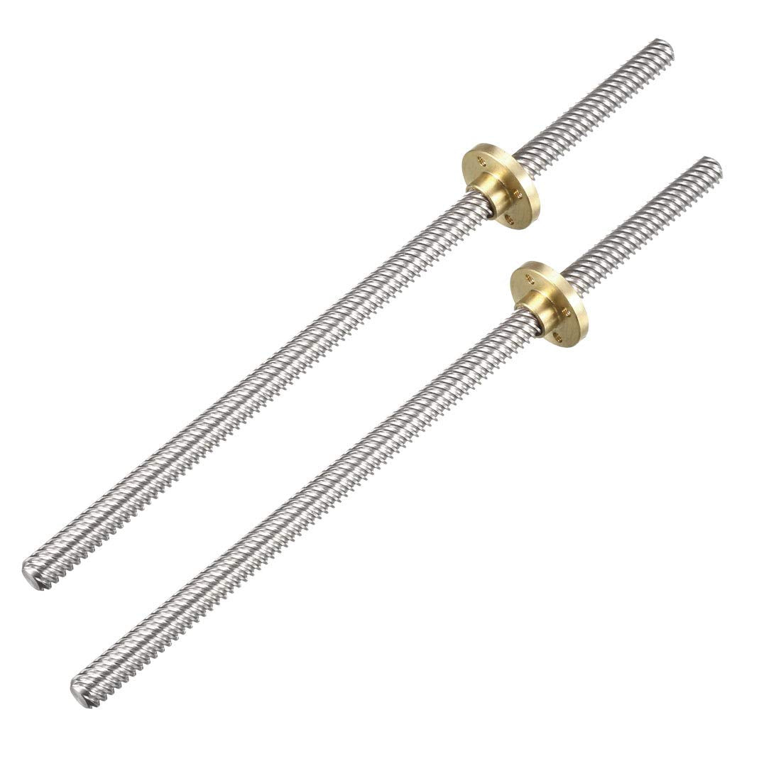 200mm Length T8 8mm Dia Lead Screw Rod,8 Lead Stainless Steel Lead Screw Rod with Copper Nut Trapezoidal Thread for 3D Printer Z Axis2pcs