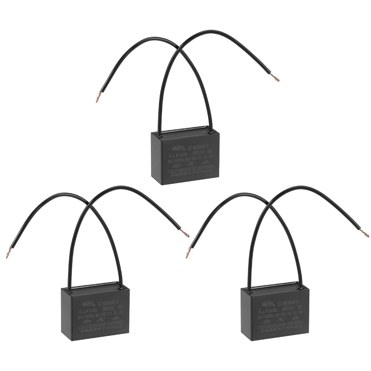 Ceiling Fan Capacitor CBB61 4uF 250V AC 2 Wires Metallized Polypropylene Film Capacitor 38x28x18mm for Electric Fan Pump Motor Generator 3Pcs