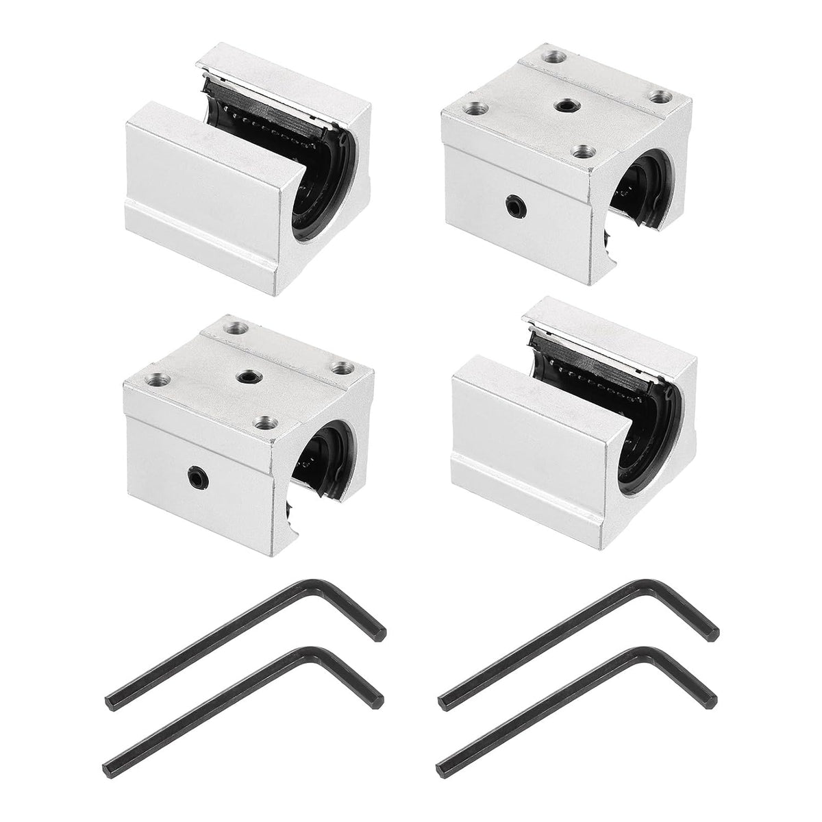 4pcs SBR20UU Linear Bearing Block 20mm Open Slide Bearing Long Block for SBR20 Linear Motion Shaft Guides Slide Rails as 3D Printer CNC Router Part, Silver Tone