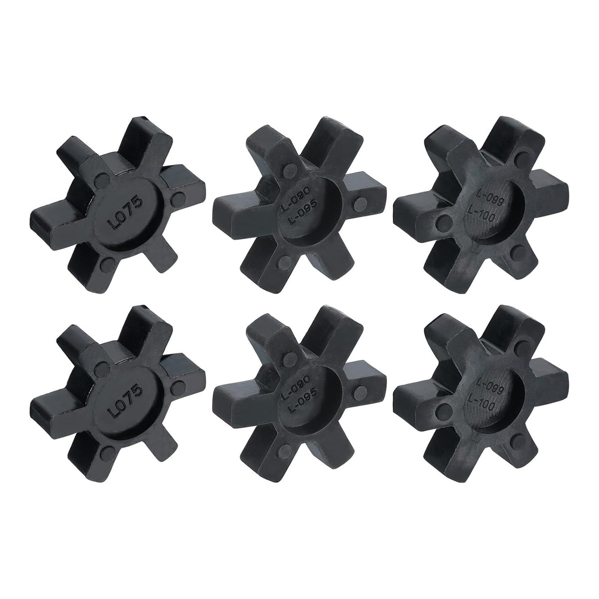 6pcs L075/L095/L100 Jaw Coupling Insert, Flexible Solid Type NBR Rubber Jaw Coupling Center Inserts for L Jaw Coupling L-Jaw Coupler Set, Black