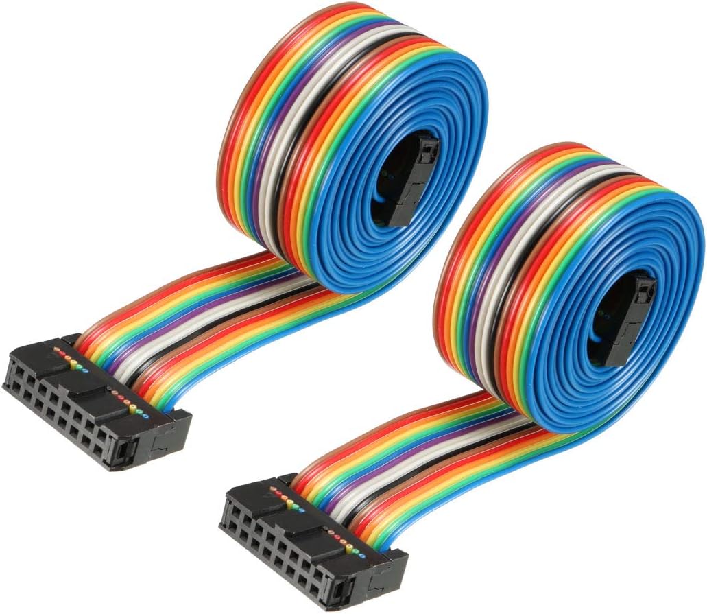 IDC Rainbow Wire Flat Ribbon Cable 16 Pins 128cm Length 2.54mm Pitch 2pcs Type-B