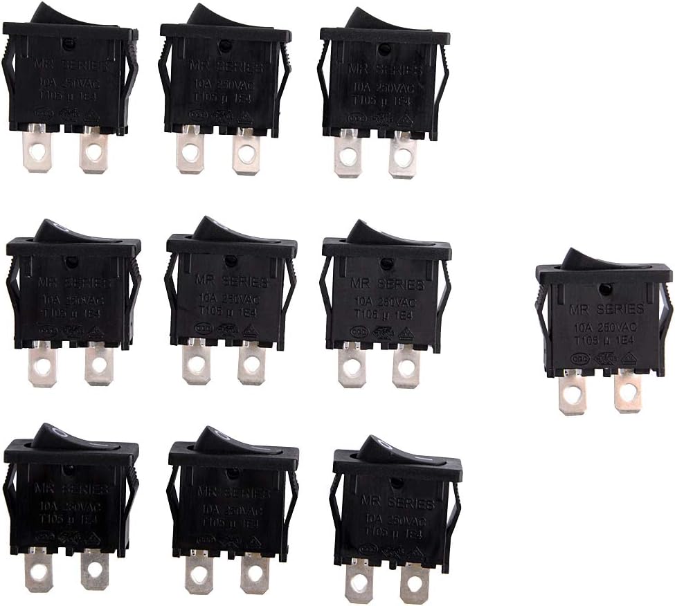 10Pcs AC 125V/12A 250V/10A SPST 2 Pin 2 Position Mini Marine Boat Switches Rocker Toggle Switch Black