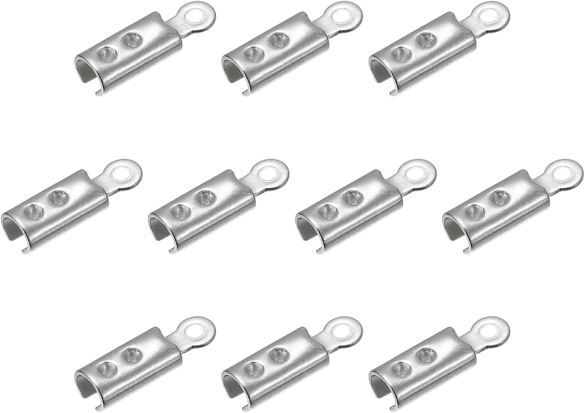Fold Over Cord Ends, 2mm Inner Dia. Terminators Crimp Cap Clasp Tips for Leather Ribbon Craft Making, DIY Necklace, Bracelet, Silver Tone, 100Pcs