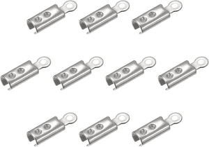 Fold Over Cord Ends, 2mm Inner Dia. Terminators Crimp Cap Clasp Tips for Leather Ribbon Craft Making, DIY Necklace, Bracelet, Silver Tone, 100Pcs