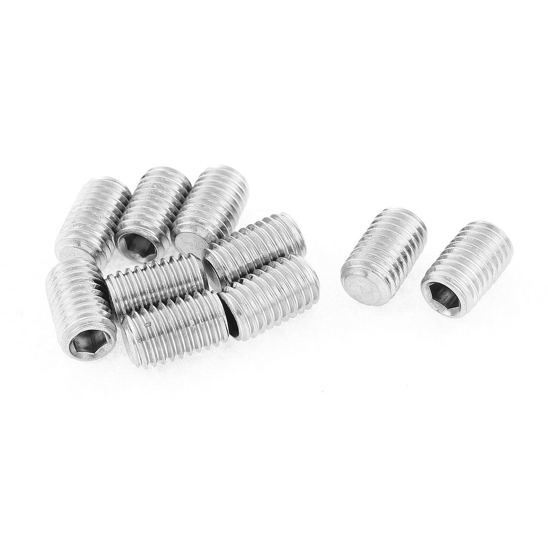 M10x16mm Metric 304 Stainless Steel Hex Socket Set Flat Point Grub Screws Silver Tone for Towel Rack Door Knob 10pcs