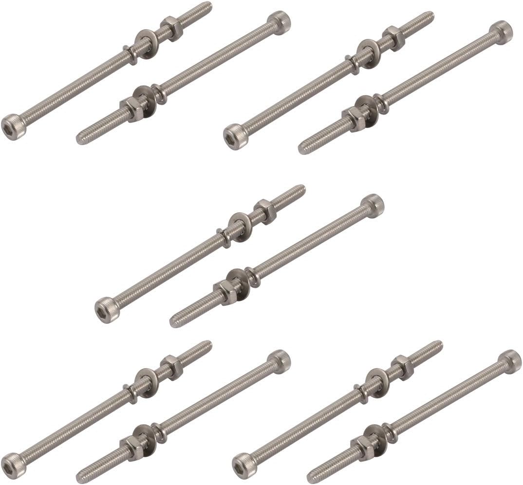 10pcs M4x80mm 304 Stainless Steel Knurled Hex Socket Head Bolts Nuts w Washers