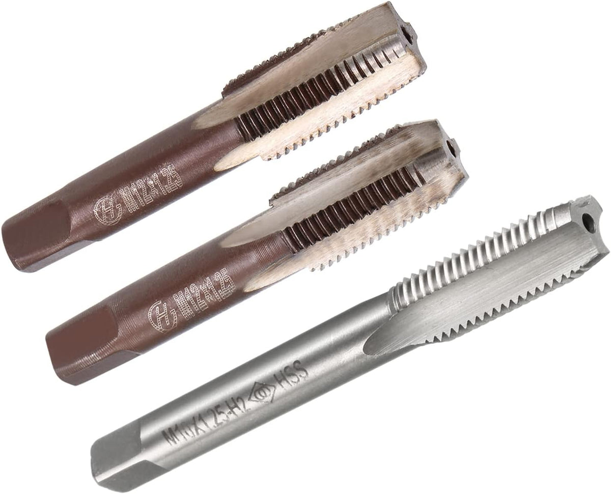 Metric Machine Hand Tap Set M10 and M12 H2 HSS Uncoated 3 and 4 Straight Flutes Thread Tapping DIY Tool 3pcs