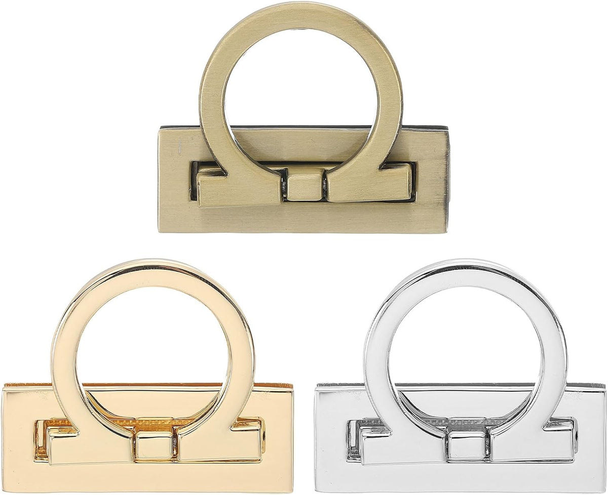 LinkMejor 3Set Turn Lock Clasp Kit, Press Lock Clasp Closure Twist Turn Locks Hardware Buckle Fasteners for Purse Leather Making (53x20mm, Gold, Silver, Bronze)