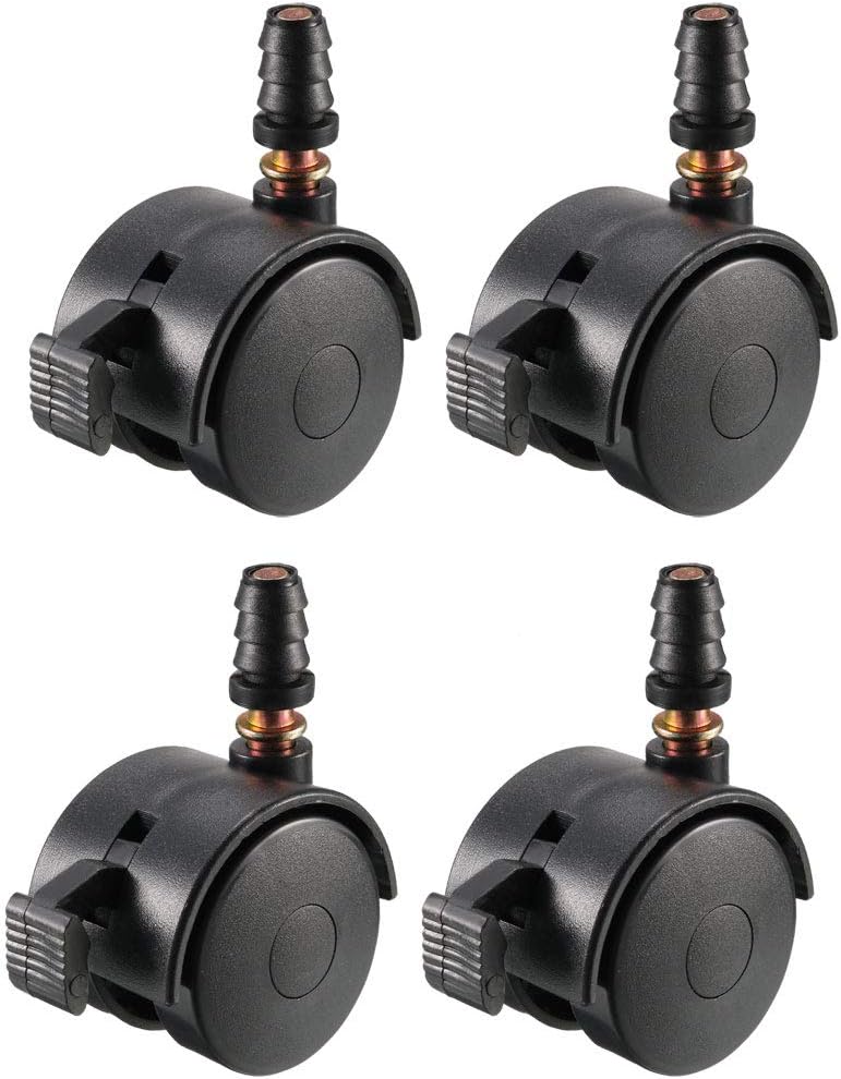 1.5 Inch Swivel Caster Wheels Grip Neck Stem Caster Black Furniture Wheel with Brake and Mounting Socket, 4pcs