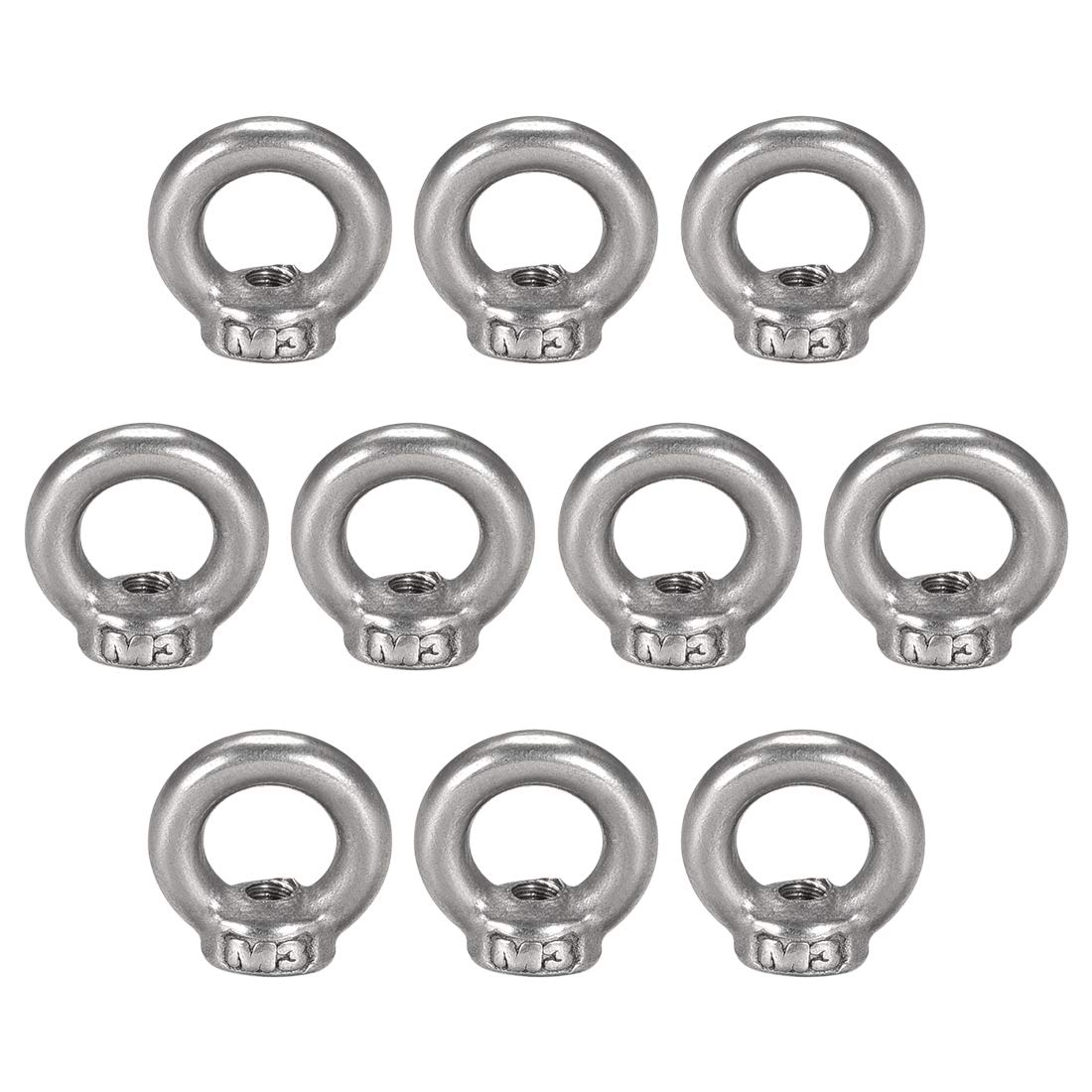 Lifting Eye Nut M3 Female Thread 304 Stainless Steel Round Shape for Rope Fitting Pack of 10