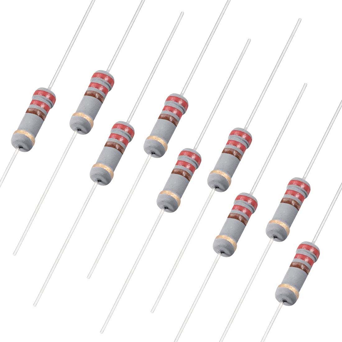 100Pcs 220 Ohm Resistor, 1W 5% Tolerance Carbon Film Resistors, 4 Bands for DIY Electronic Projects and Experiments