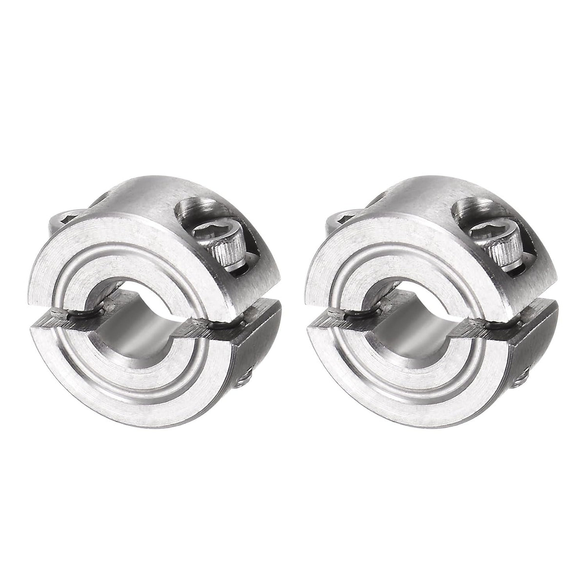 2pcs Double Split Clamp-On Shaft Collar for 1/4" Shaft, Two-Piece Clamping Collar, 11/16" OD, 5/16" Width, 304 Stainless Steel Axle Collar Clamp, Set Screw Style