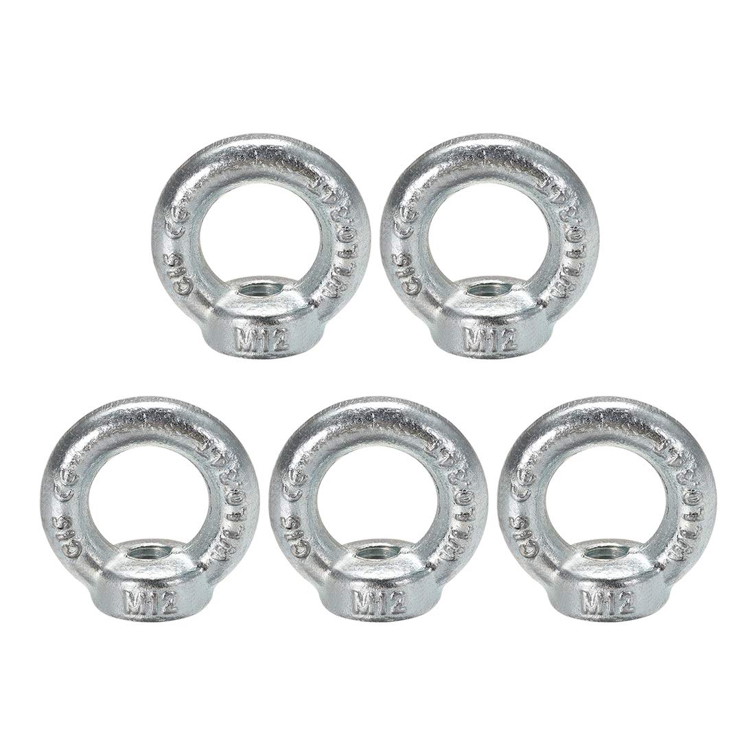 Lifting Eye Nut M12 Female Thread C15 Carbon Steel Round Shape for Rope Fitting Pack of 5