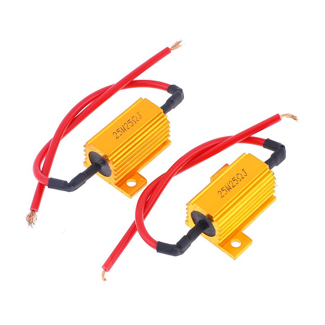 2 x Gold Tone Aluminum Casing Wire Wound Resistors 25W Power 25 Ohm 5%