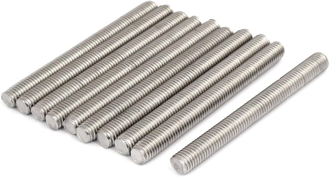 M10 x 100mm 304 Stainless Steel Fully Threaded Rods Bar Studs Silver Tone 10 Pcs