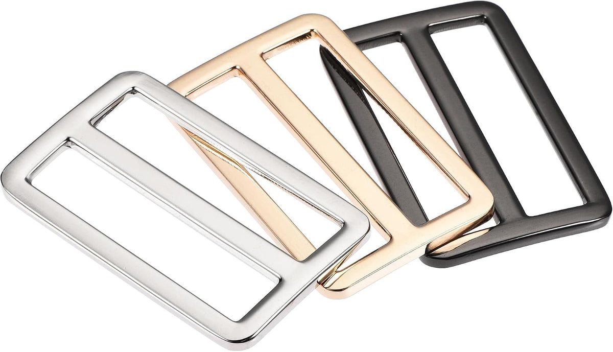 LinkMejor 37.5mm(1.48") Flat Metal Slide Strap Adjustable Buckle 3 Colors 6pcs