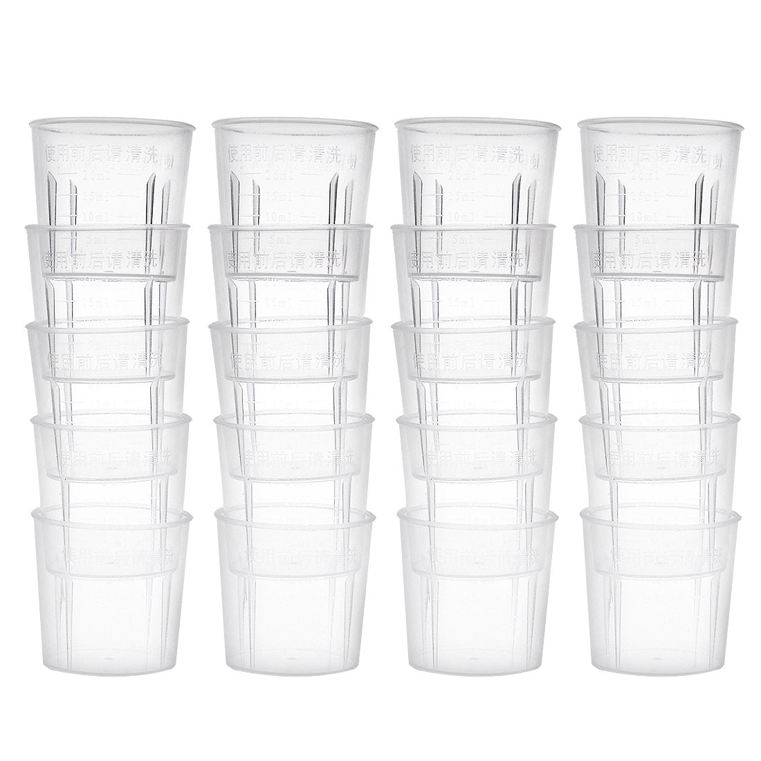 Measuring Cup 20ml PP Plastic Graduated Beaker Transparent for Lab Kitchen Liquids 20pcs