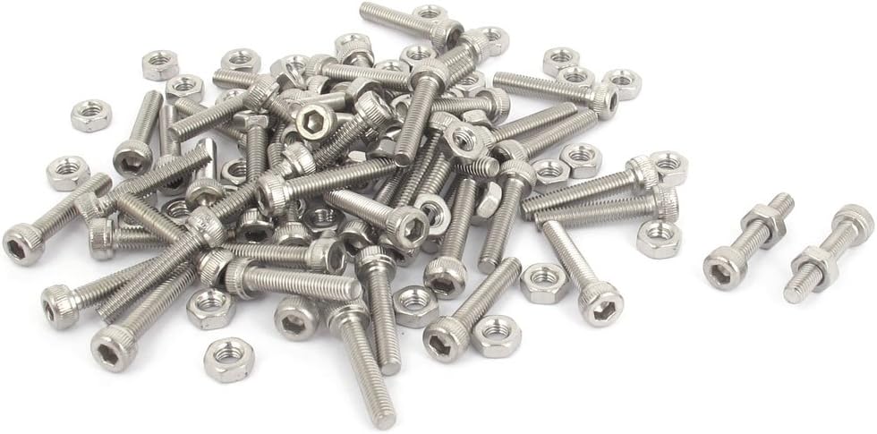 M3x16mm Hex Socket Head Knurled Cap Screws Bolts Nuts Set 50Pcs