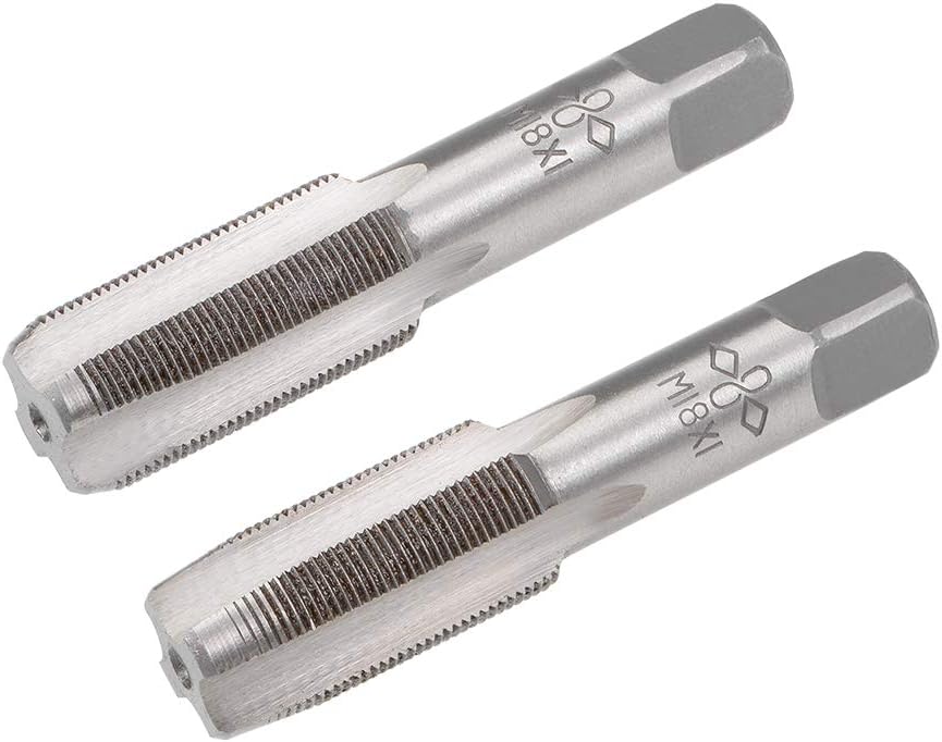 Metric Hand Tap M18 Thread 1 Pitch 4 Straight Flutes H2 Alloy Tool Steel Bottom & Taper Screw Tap Set Tapping Tools for Repairing 1 Pair