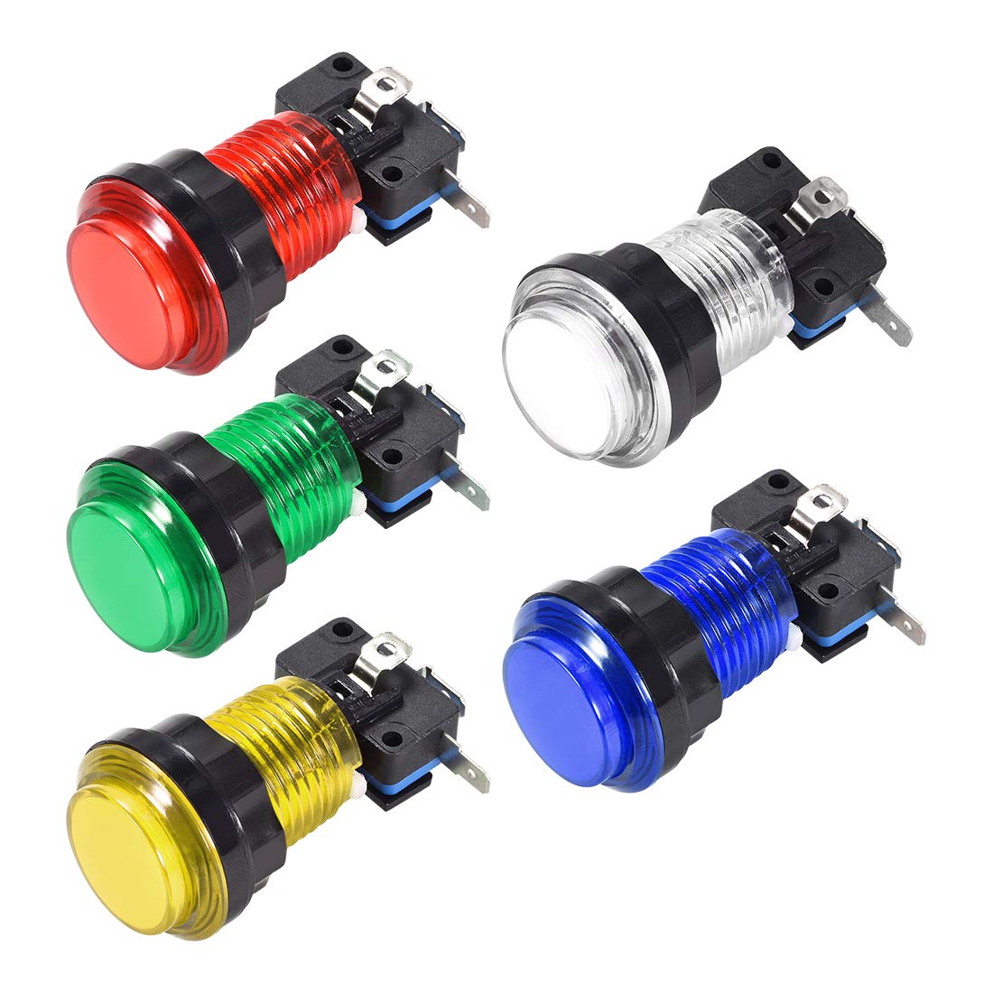 Game Push Button 33.5mm Round 12V LED Illuminated Push Button Switch with Micro Switch for Arcade Video Games 5 Colors 10pcs