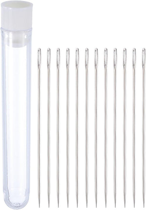 1 Set Large Eye Needle, 2.36 Inch Handmade Yarn Knitting Needles High Carbon Iron Sewing Embroidery Needles with Storage for Hand Sewing Art Crafts, Silver, Transparent