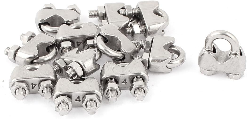 4mm 5/32 Inch Stainless Steel Wire Rope Cable Clamp Clips 12pcs