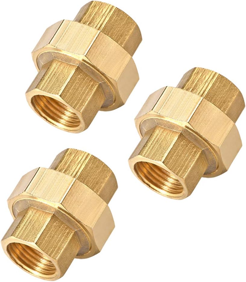Brass Pipe Union Connector Coupling 1/2PT Fitting with Female Threaded Connects Two Pipes 38mm Length 3Pcs