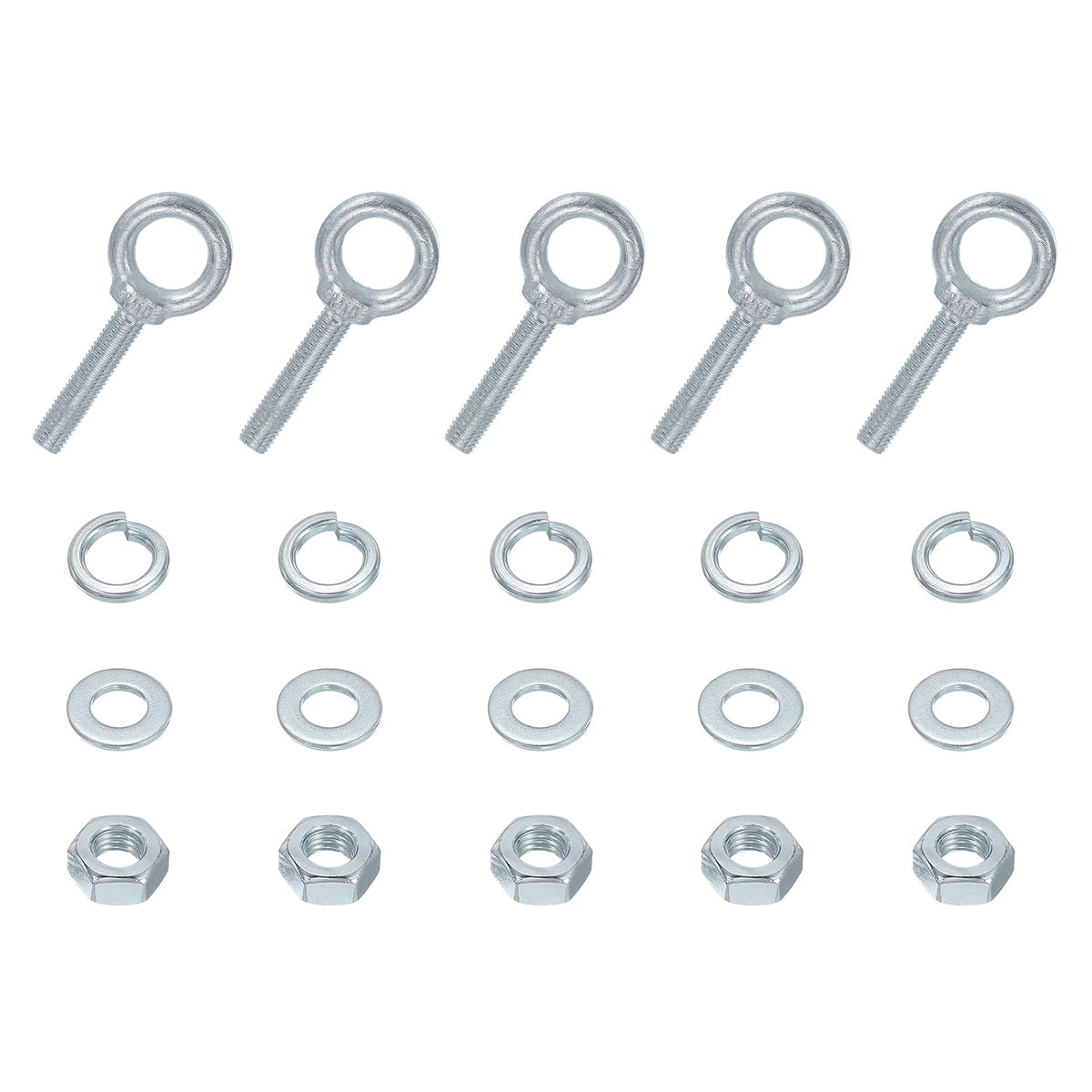 5 Pack M10 Galvanized Carbon Steel Eye Bolts, 3/8" x 1.97" Lifting Ring Eye Bolt with Nuts and Washers Heavy Duty Screw Eye Bolts Kit for Tie Down Straps Indoors Outdoors, Silver