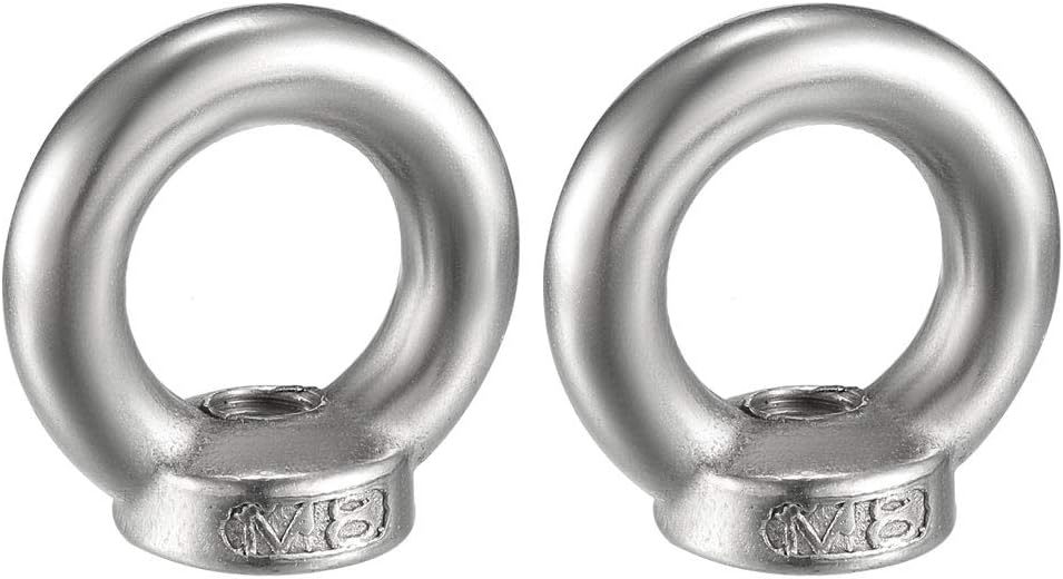 Lifting Eye Nut M8 Female Thread 304 Stainless Steel Round Shape for Rope Fitting Pack of 2