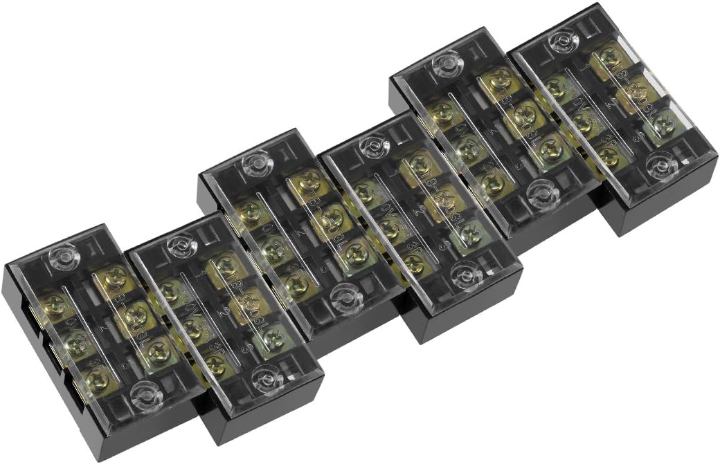 6 Pcs 3 Positions Dual Rows 600V 25A Wire Barrier Block Terminal Strip TB-2503L
