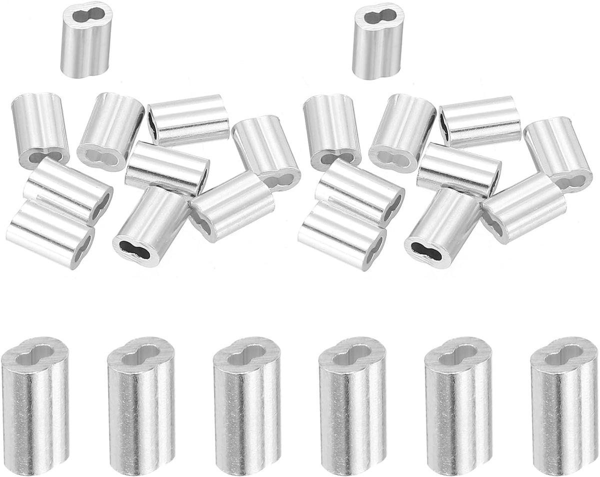 3/64" 1.2mm Aluminum Crimping Loop Sleeve Double Ferrule for Wire Rope Cable Line End, Silver 20pcs