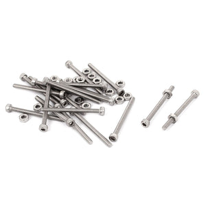 M2.5x30mm Hex Socket Head Knurled Cap Screws Bolts Nuts Set 20Pcs