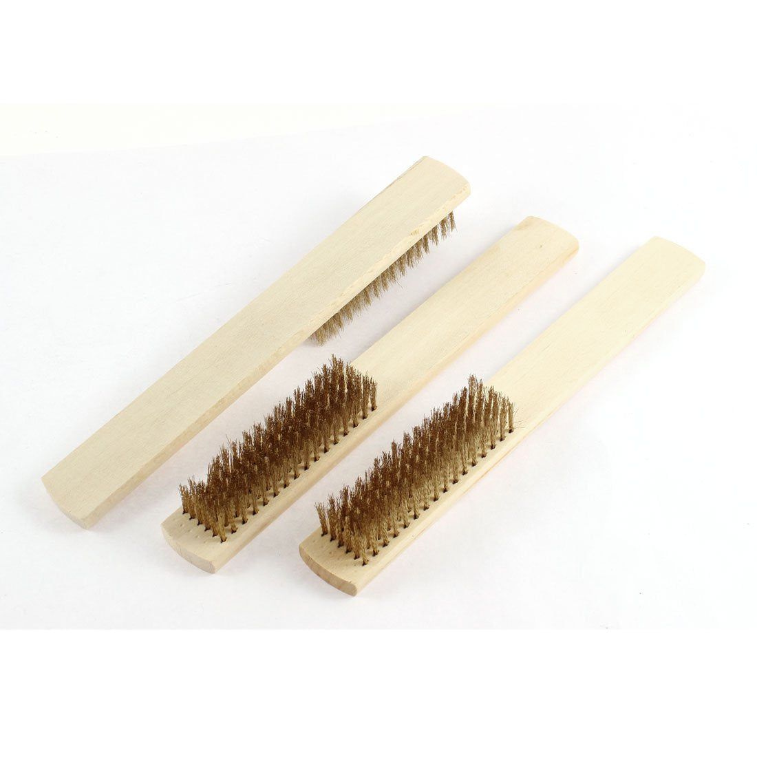 3pcs 20cm Length 2mm Wide Wood Handle Brass Wire Cleaning Brush Hand Tool