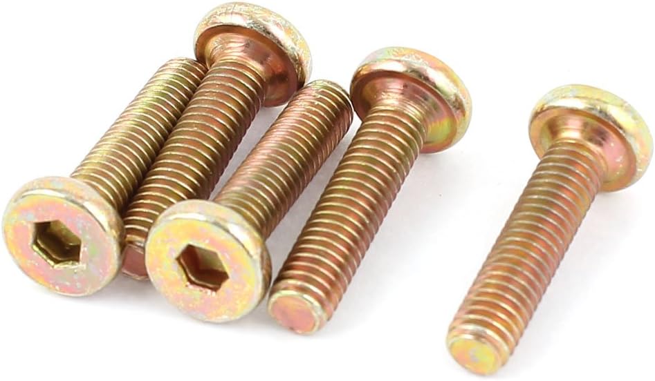 M6x25mm Threaded Hexagon Socket Head Cap Screws Bolts Bronze Tone 5pcs