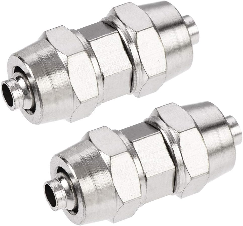 Compression Tube Fitting Nickel Plating for 6mm Pneumatic Hose Tube 2pcs
