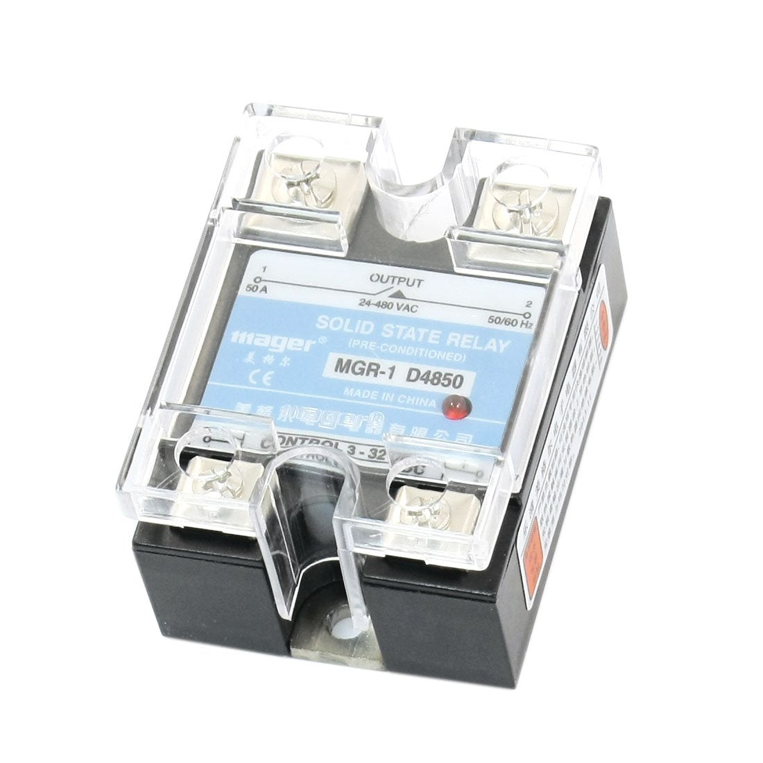 Solid State Relay with Clear Cover, MGR-1 D4850 DC 3-32V to AC 24-480V, 50A