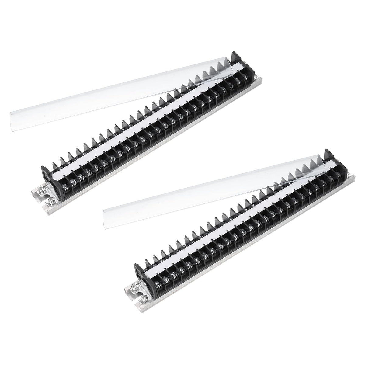 2 Pcs Barrier Terminal Strip Block 660V 15A Dual Rows 25 Positions Nickel Plated Copper Rail Base Screw Connector(The Shell is Made of Flame Retardant and Heat Resistant Material)