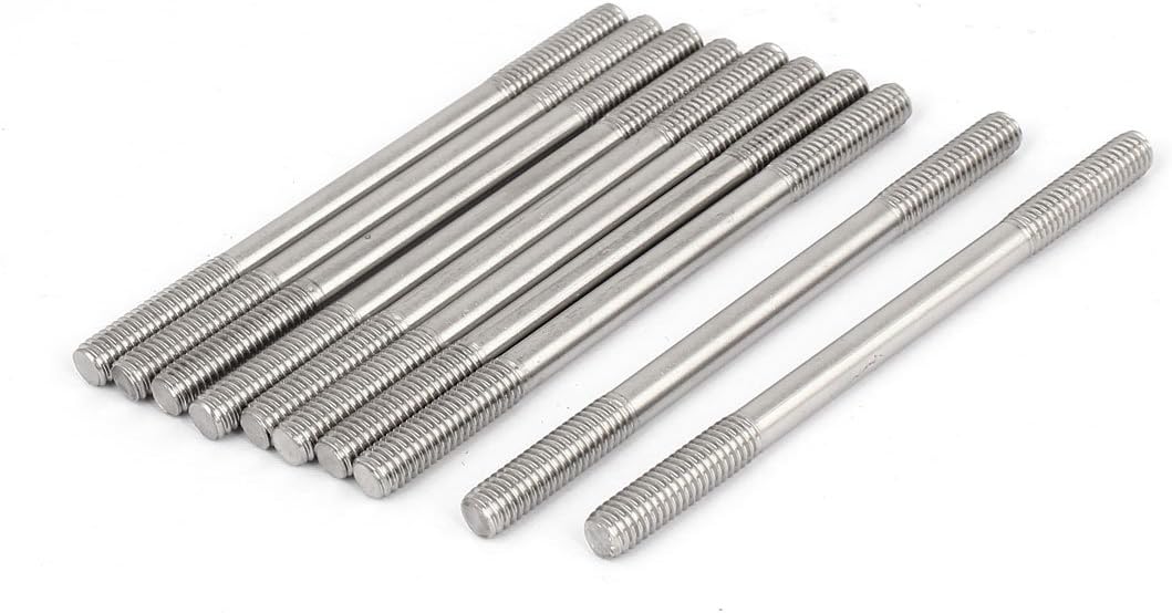 M6x90mm 304 Stainless Steel Double End Threaded Stud Screw Bolt 10pcs