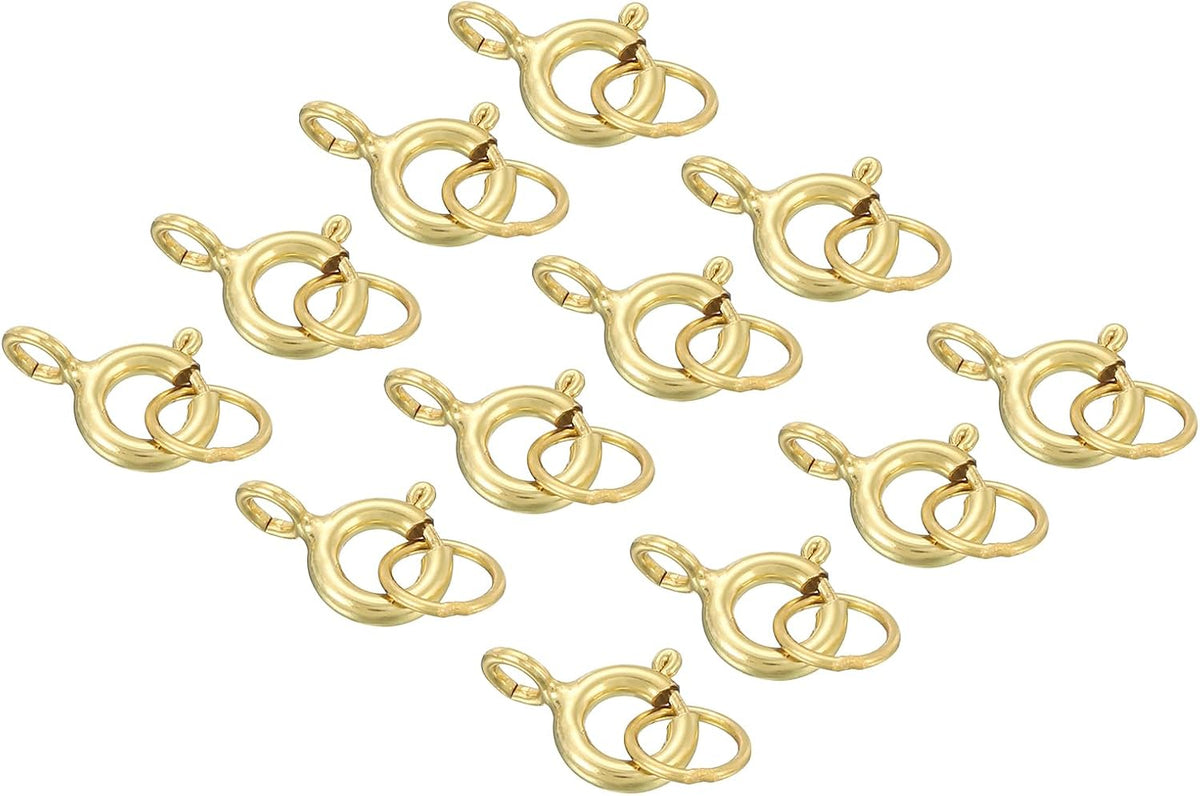 12 Pcs Spring Ring Clasps, 7mm/0.28" 925 Silver Round Open Spring Ring Clasps Connectors for DIY Necklace Bracelets Jewelry Making, Gold Tone