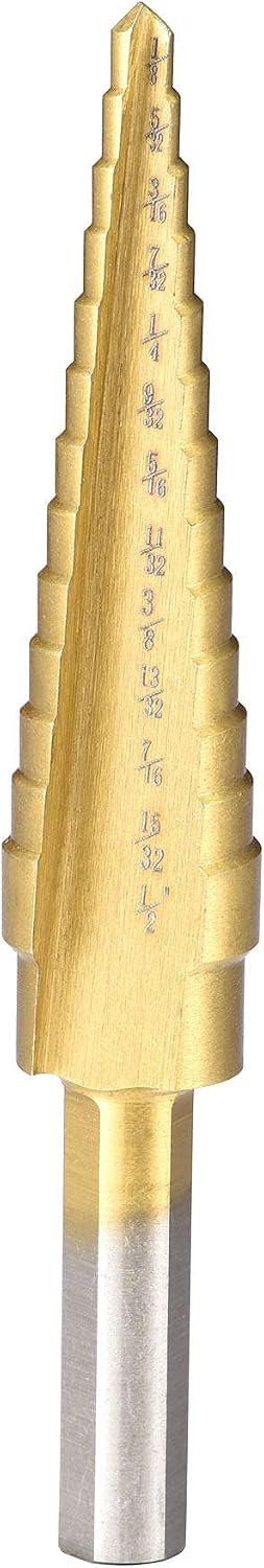 Step Drill Bit HSS4241 1/8" to 1/2" 13 Sizes Straight Flutes Triangular Shank for Metal Wood Plastic