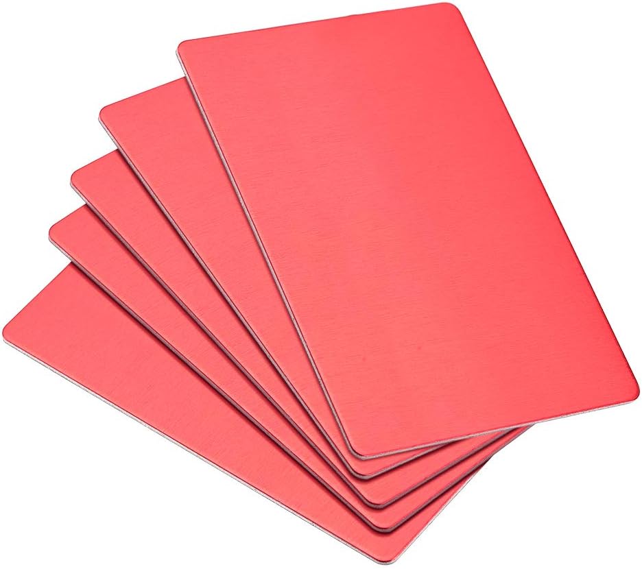 Blank Metal Business Card 88x53x1mm Anodized Aluminum Plate for DIY Laser Printing Red 5 Pcs