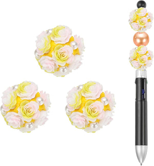 5 Pcs Rhinestone Focal Beads for Pens, 0.8" Glass Flower Ball Beads Spacer Beaded Charm for DIY Jewelry Pen Keychain Making, Yellow/Pink